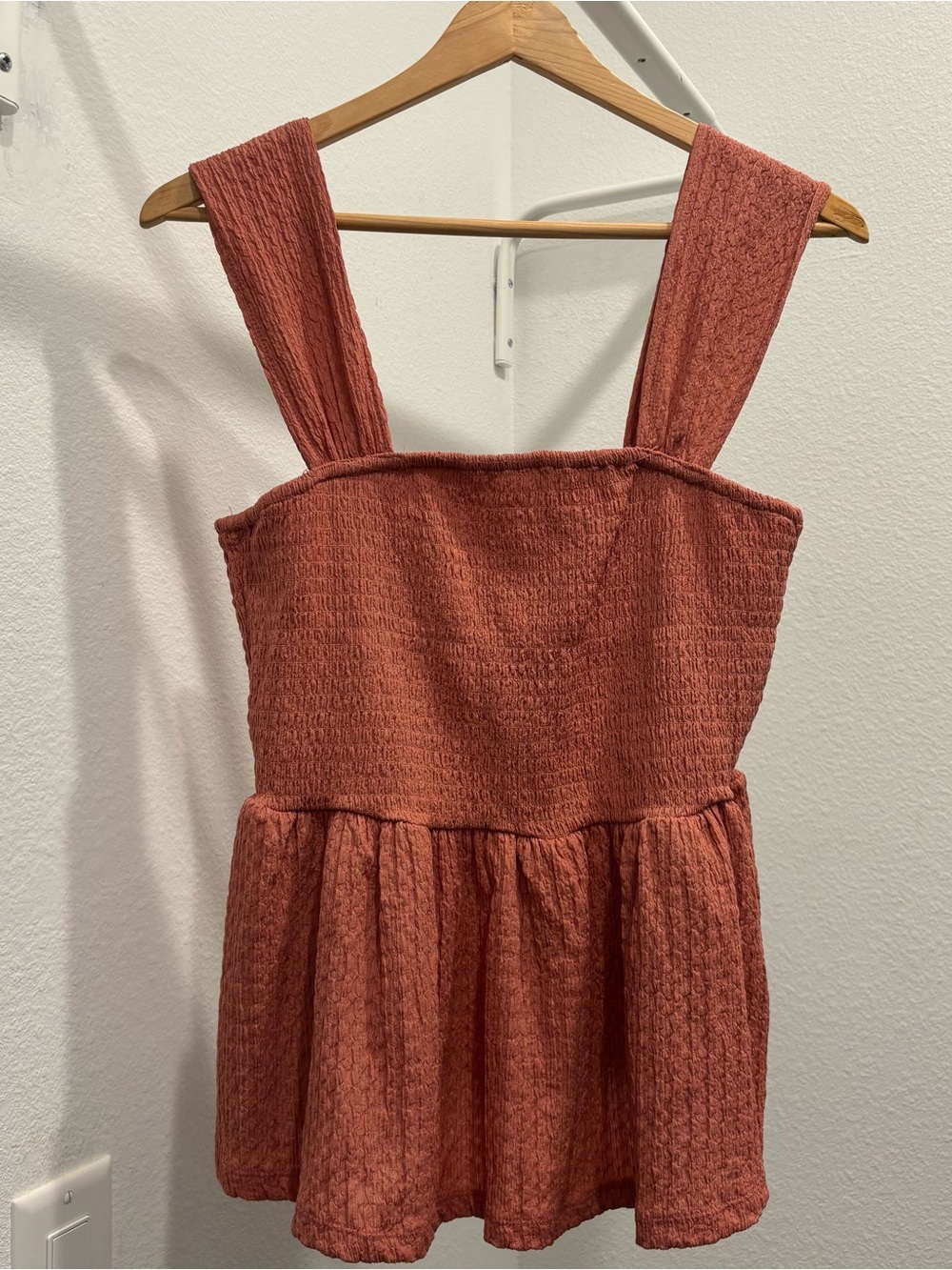 Derek Heart Rust Smocked Peplum Tank